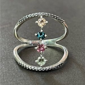 Natural Multi Tourmaline 925 Sterling Silver Ring | sz 9